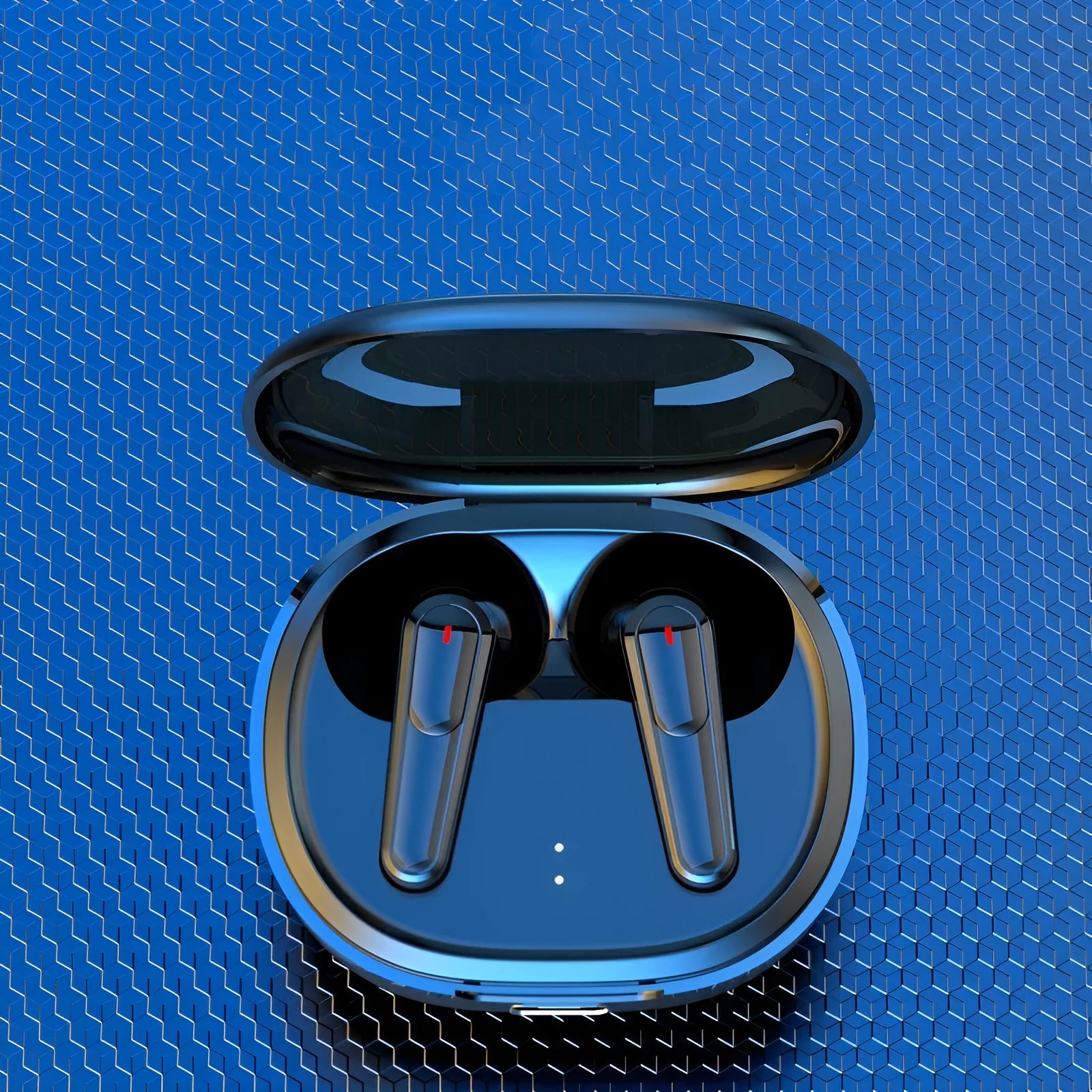 Black wireless Bluetooth earbuds with noise reduction and low latency for gaming