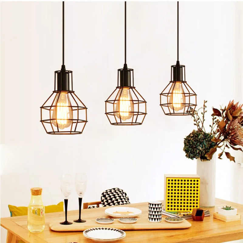 Iron droplight vintage 3 head assembled lamp for restaurant balcony retro H pattern disc ceiling light