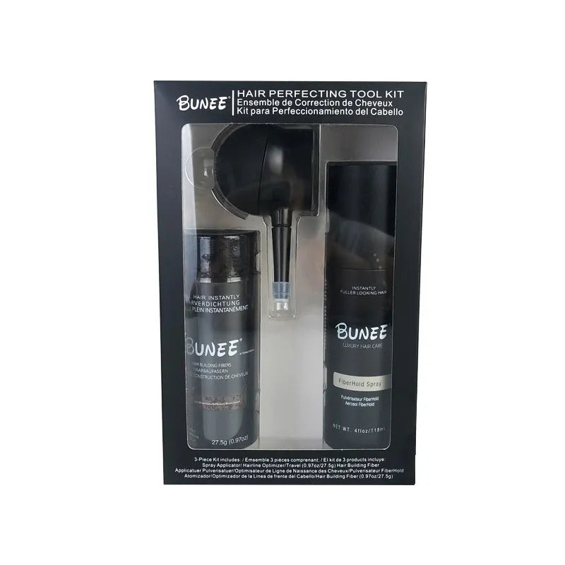 Hair fibre powder 275g three-piece kit with styling spray and nozzle for sparse hair.