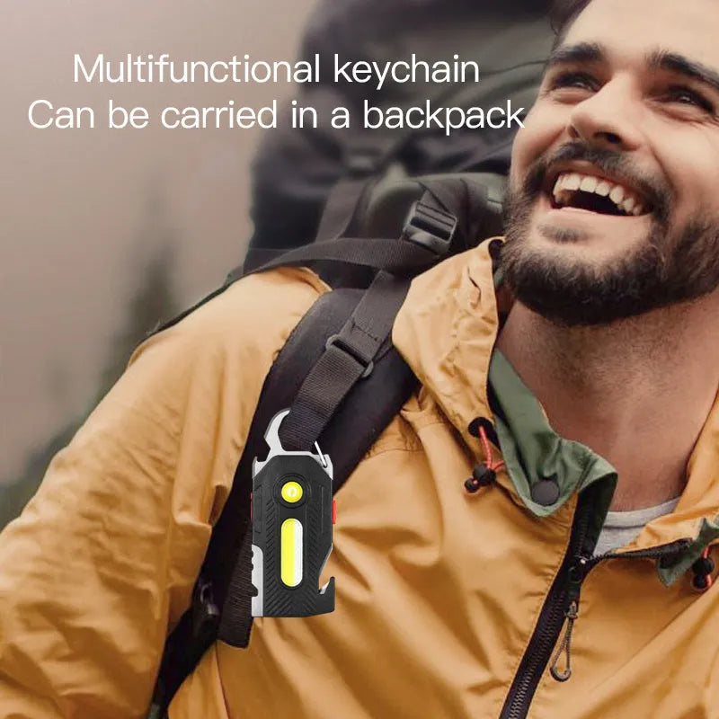 Multifunctional LED emergency work light with COB, 400LM, USB-C, keychain tools, 99x40x18mm