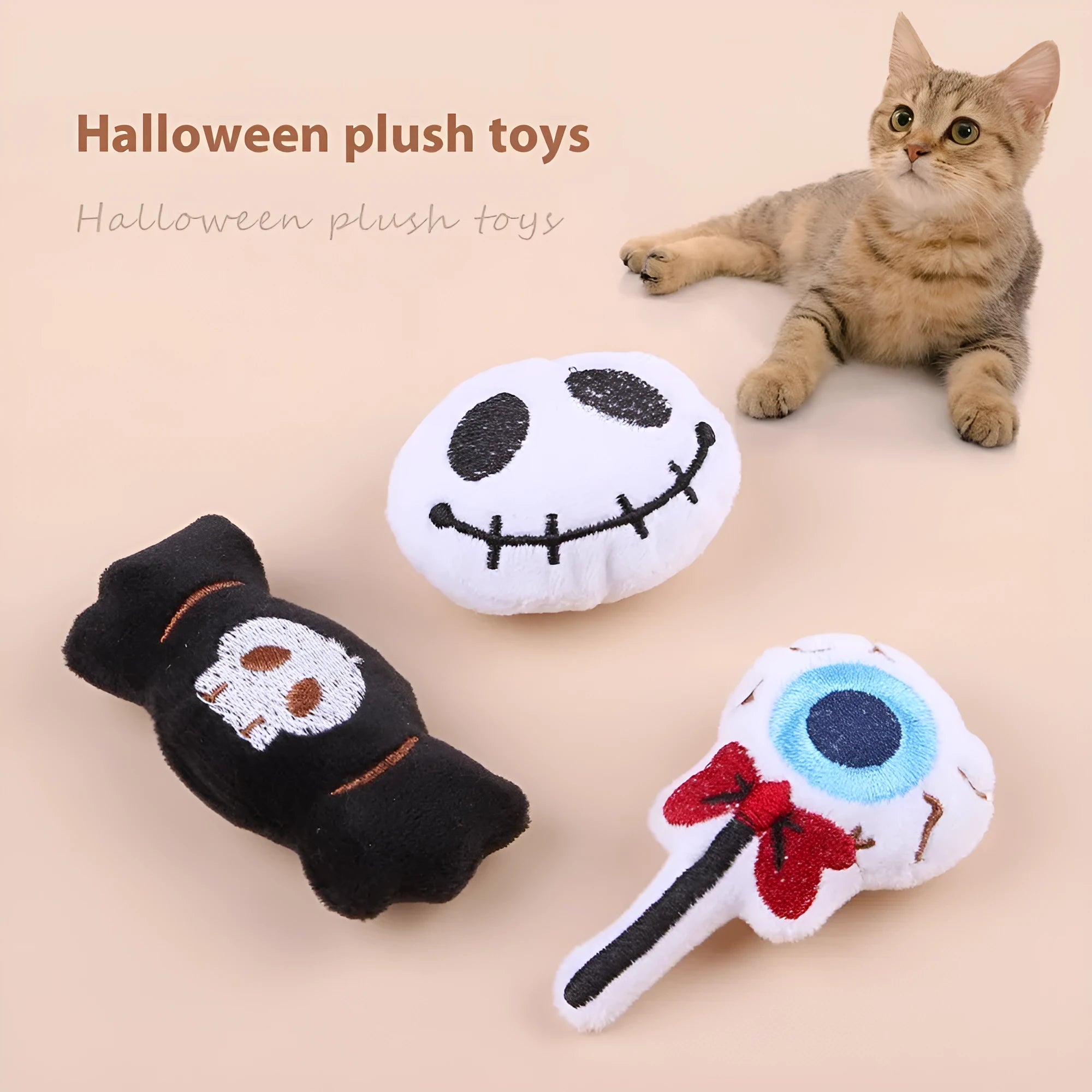 Small handheld cat teaser wand with plush candy design toy head for interactive play