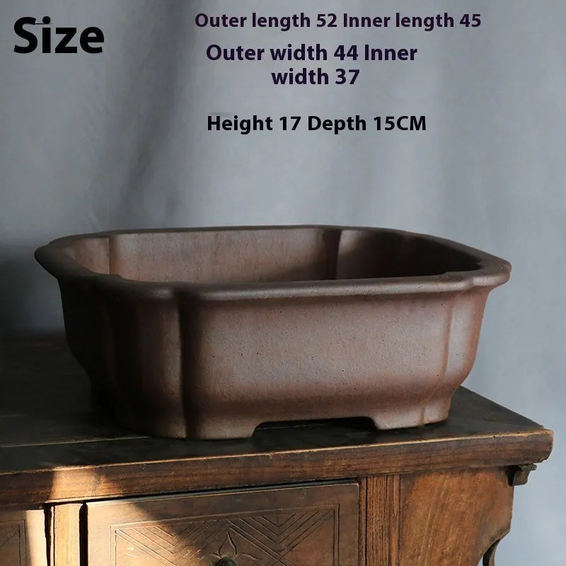 Rectangular purple sand ceramic bonsai pot with modern minimalist design