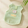 Green cat clothes with hollowed-out bear patch design made from knitted fabric
