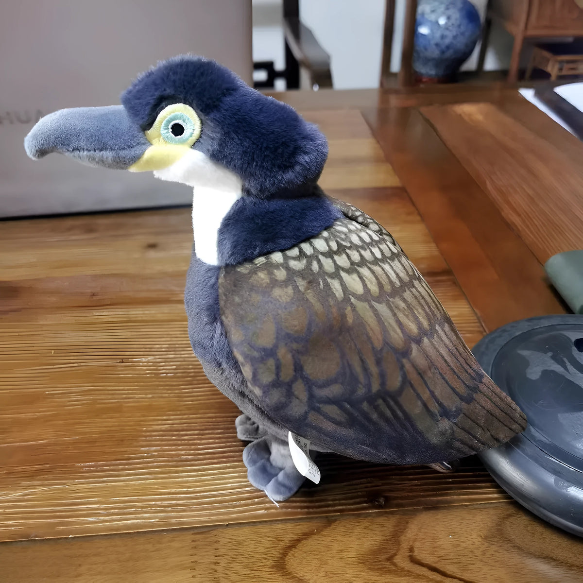 Guilin Lijiang cormorant medium plush doll in black and white, 27cm high, polyester fibre filled soft toy