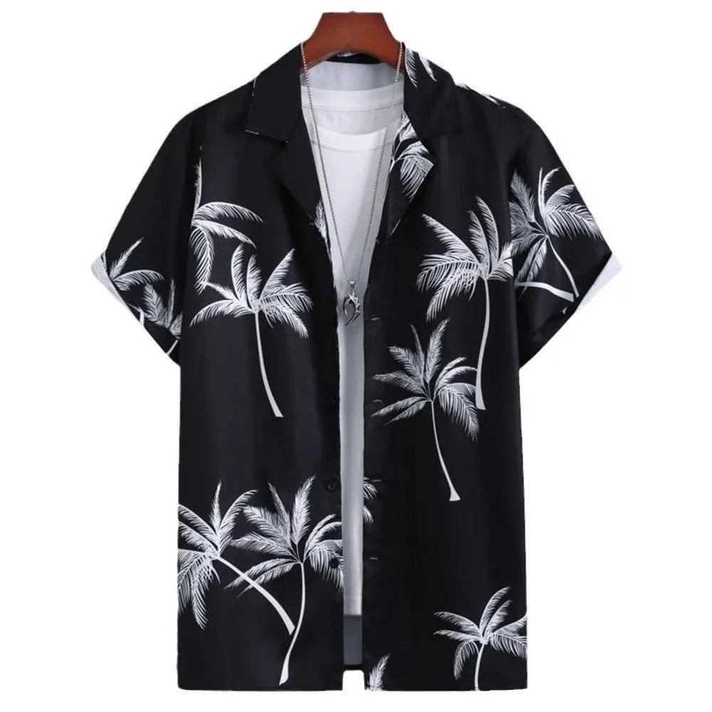 Men's loose fit camouflage cardigan shirt with 3D digital printing and short sleeves