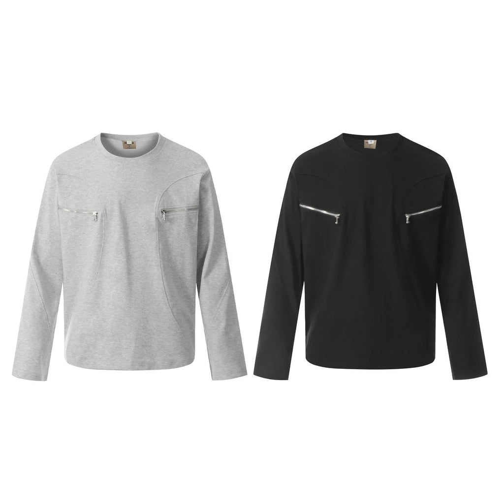Cotton loose fit long sleeve pullover in black and flower grey colours