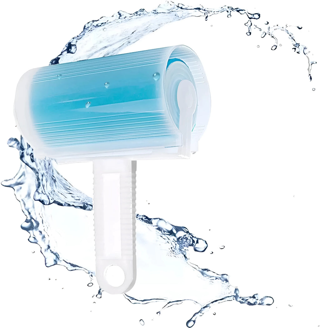 Blue washable reusable lint roller with protective cover for removing pet hair