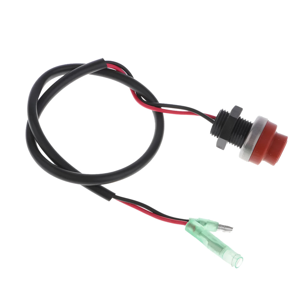 YAMAHA outboard motor kill switch with red plastic body and coiled safety lanyard.