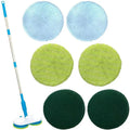 Wireless electric floor cleaning mop with multiple washable microfiber, polishing, and scrubbing pads