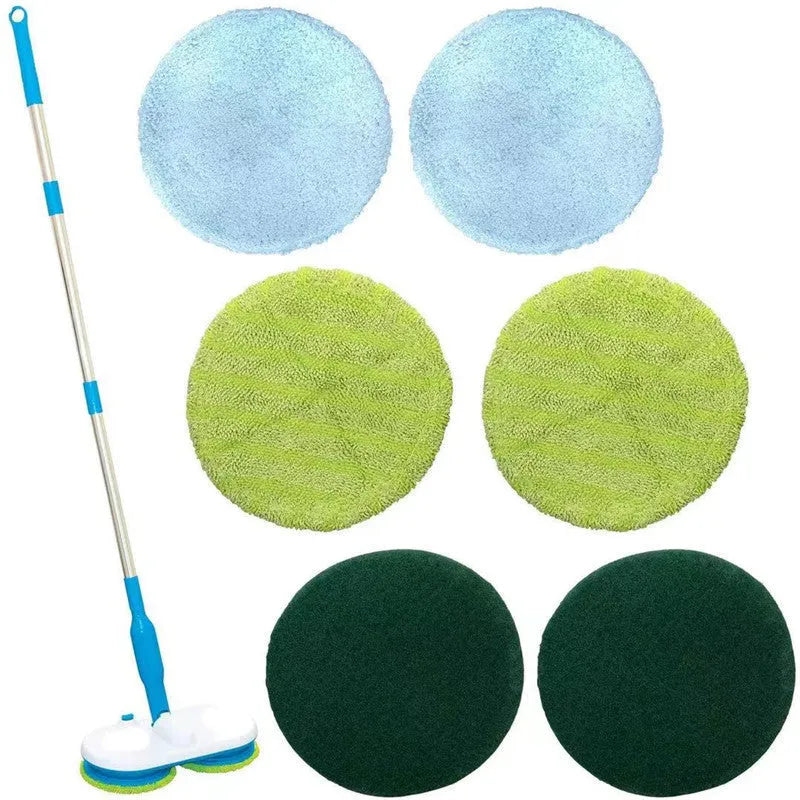 Wireless electric floor cleaning mop with multiple washable microfiber, polishing, and scrubbing pads