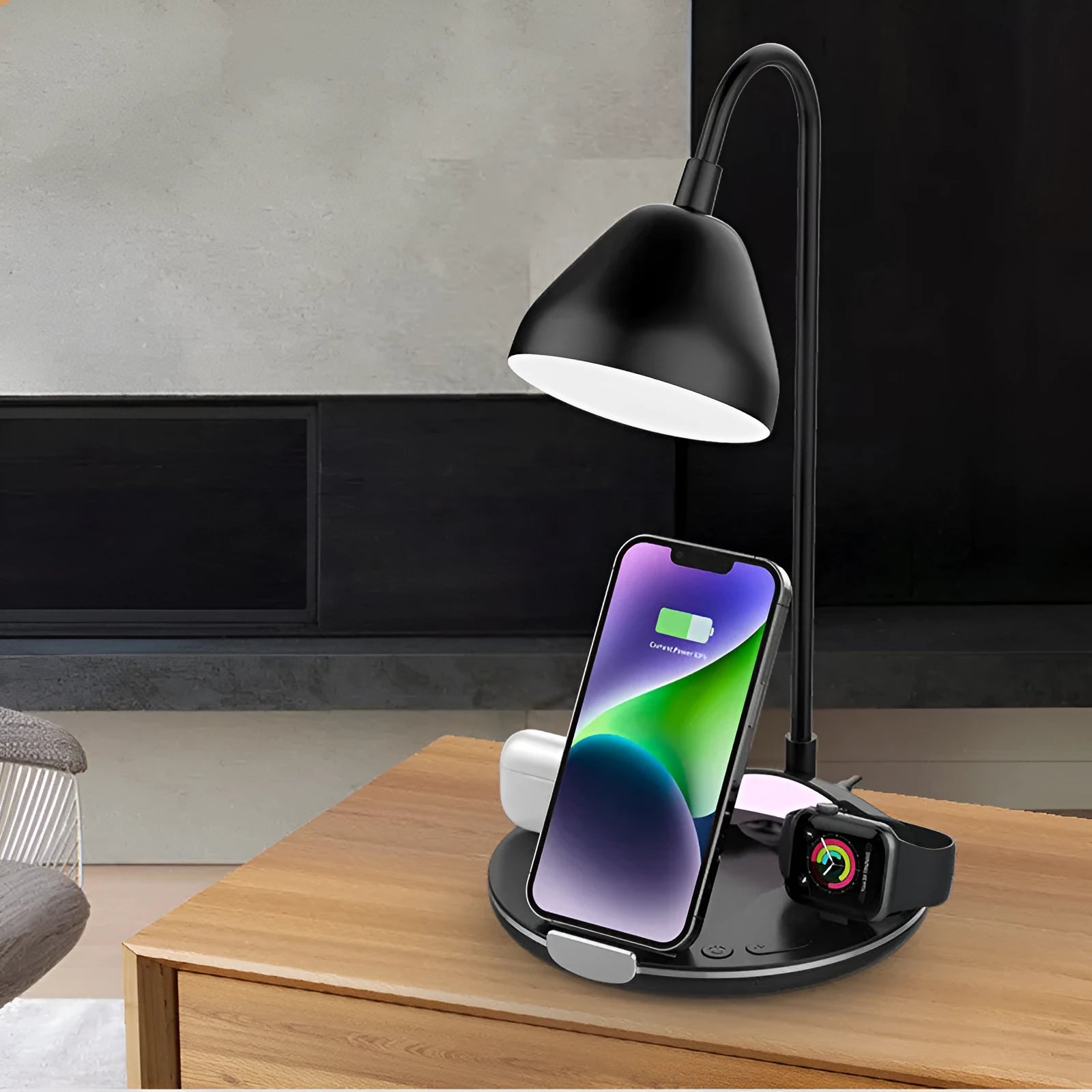 Magnetic folding wireless charger in black or white with phone stand functionality