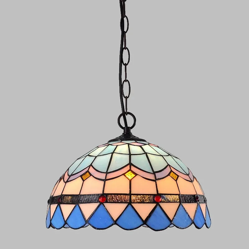 European retro baroque style chandelier with coloured glaze finish and abstract shapes.