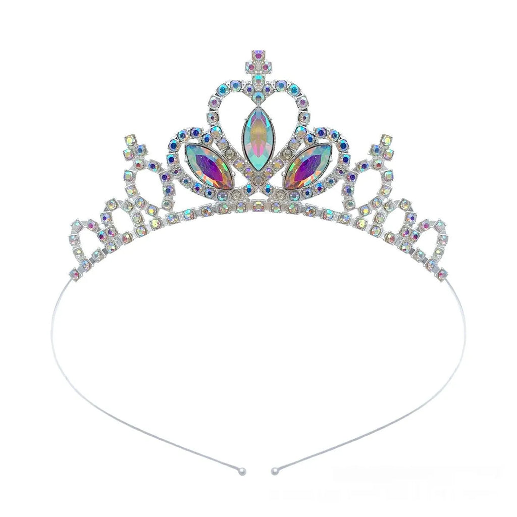 Gold and silver alloy princess crown for girls with coloured gemstone decorations.
