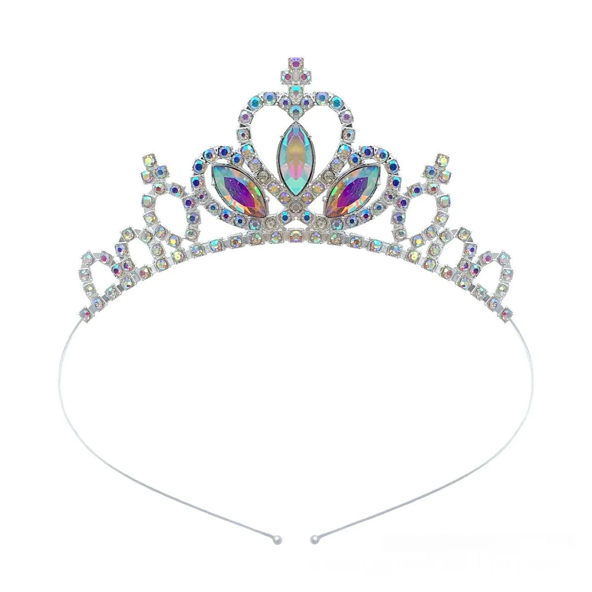Gold and silver alloy princess crown for girls with coloured gemstone decorations.