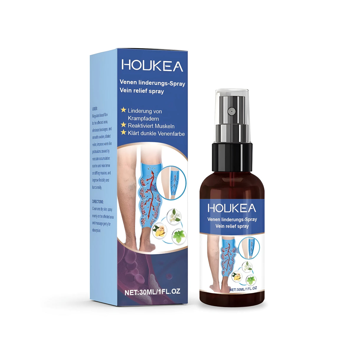 30ml leg soothing spray bottle with menthol, purslane, ginger and sage