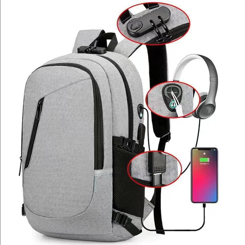 Oxford cloth computer backpack in blue colour showing 20-35L capacity and street trend style