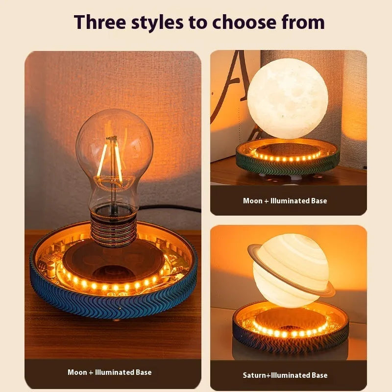 Small magnetic suspension night lamp with floating celestial 3D printed design