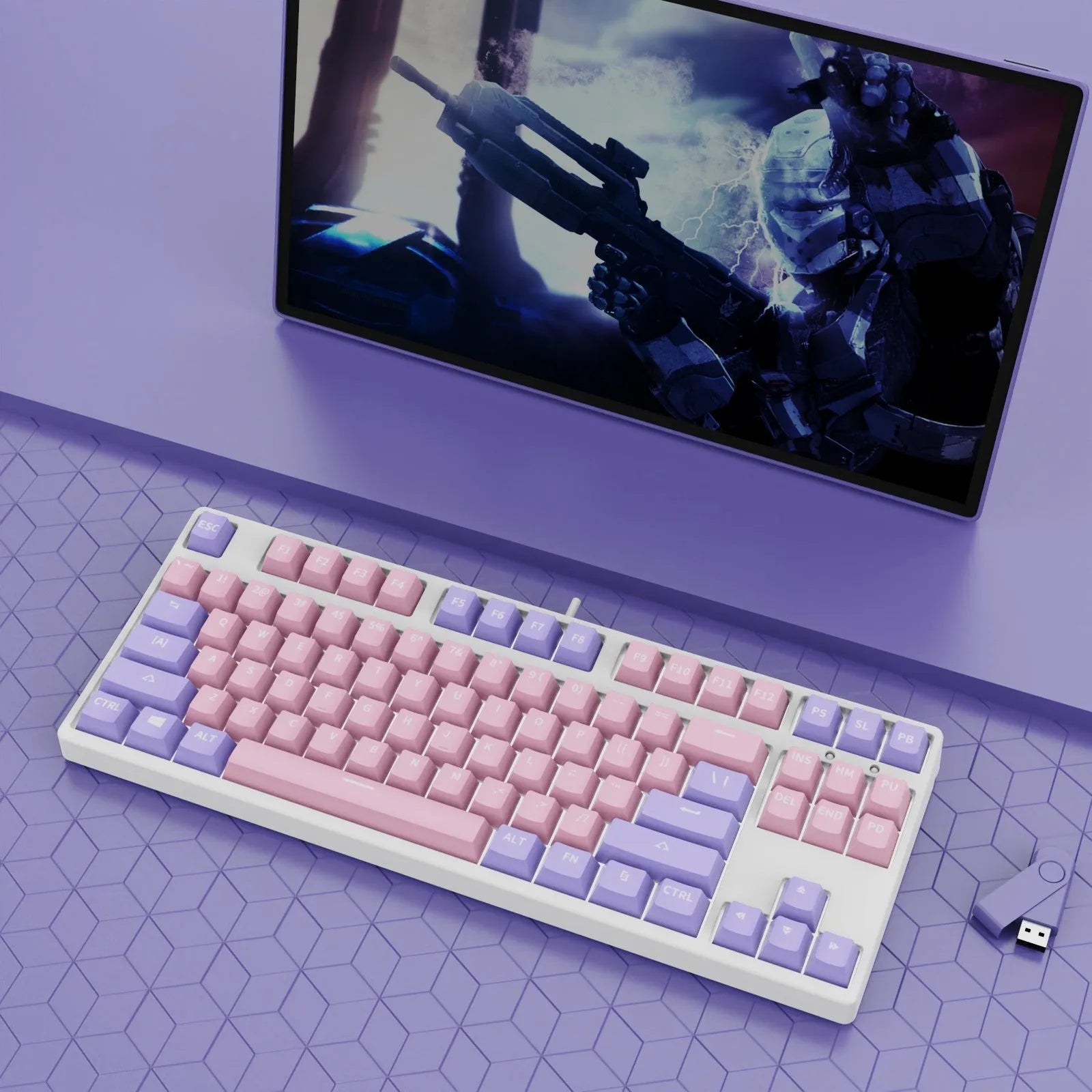 87-key mechanical gaming keyboard with dual-colour backlighting and hot-swappable switches
