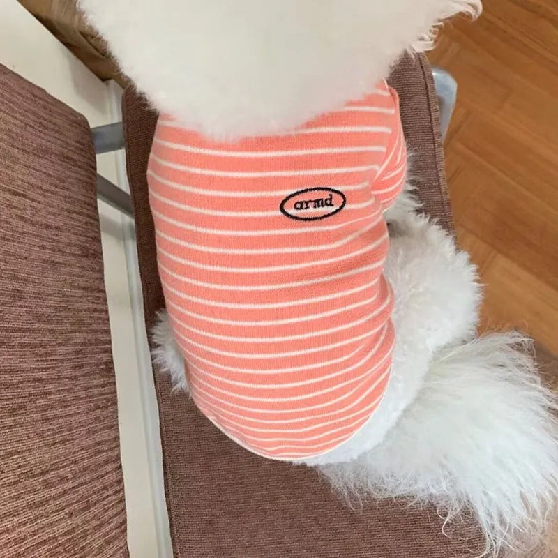 Simple Striped Printed Small Pet Dog Clothes in Cotton, Five Sizes from XS to XL for Tiny to Medium Dogs, Blue, Pink, Brown, Purple, Green, Casual Everyday Wear for Male and Female Pets