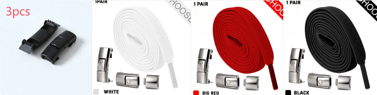 8mm widened flat elastic shoelaces with press lock mechanism in black and white for sneakers