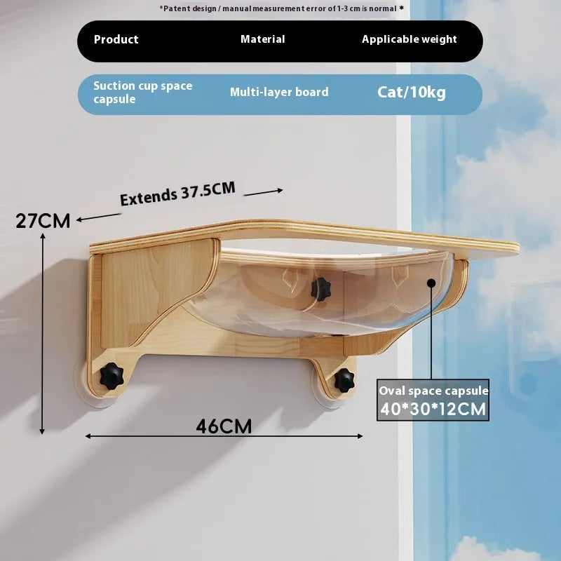 Suspended cat climbing frame with sisal scratching surfaces mounted on wall