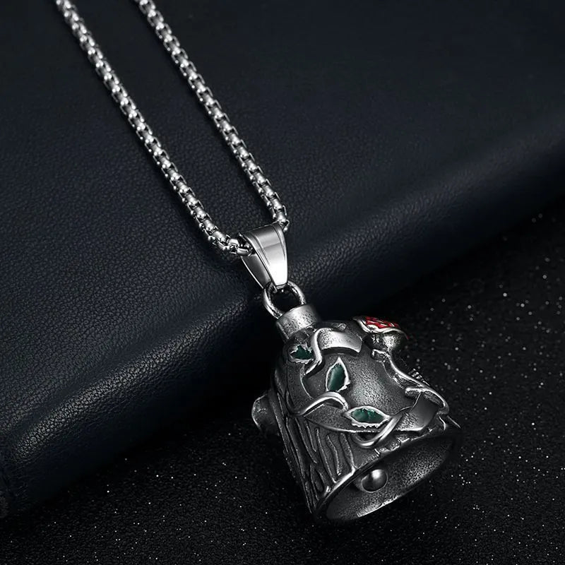 Titanium steel motorcycle lucky bell with polished surface and double-sided epoxy rose design