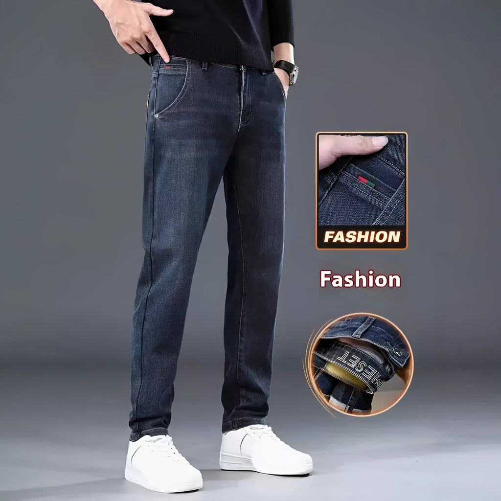 Slim straight casual trousers in polyester fabric with mid waist and zipper fly