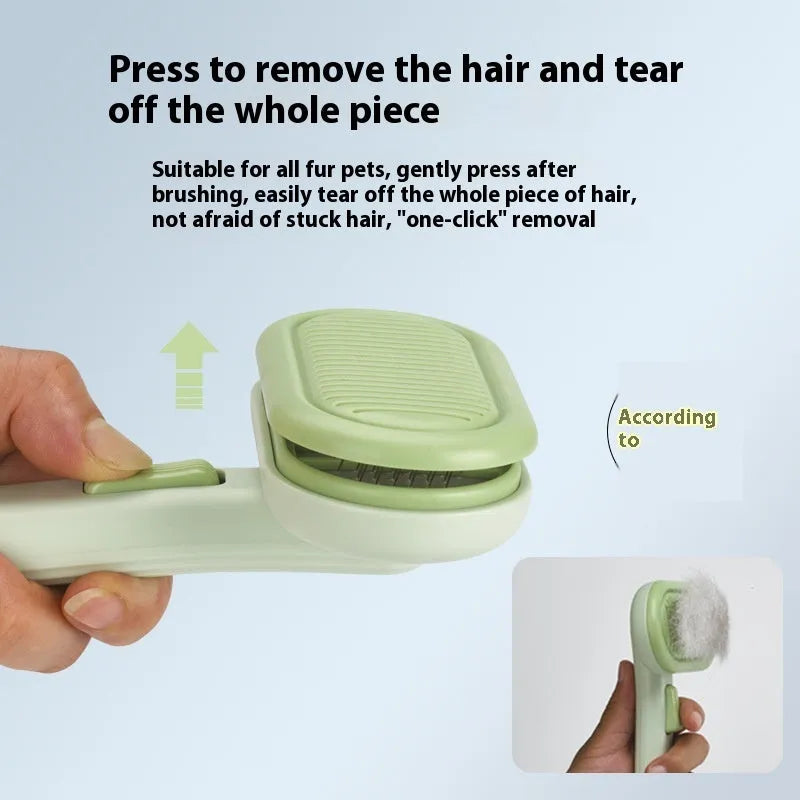 Large pet grooming comb with one-click float detangler in light green, pink, or light grey for cat and dog hair removal