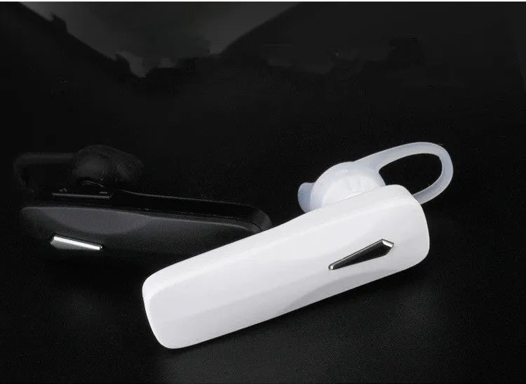 M163 car Bluetooth headset in black and white colour options showing call and music control buttons.