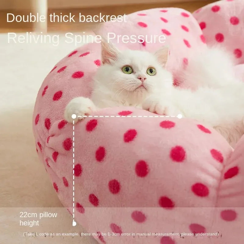 Pink dot fabric cat bed for small and medium sized cats