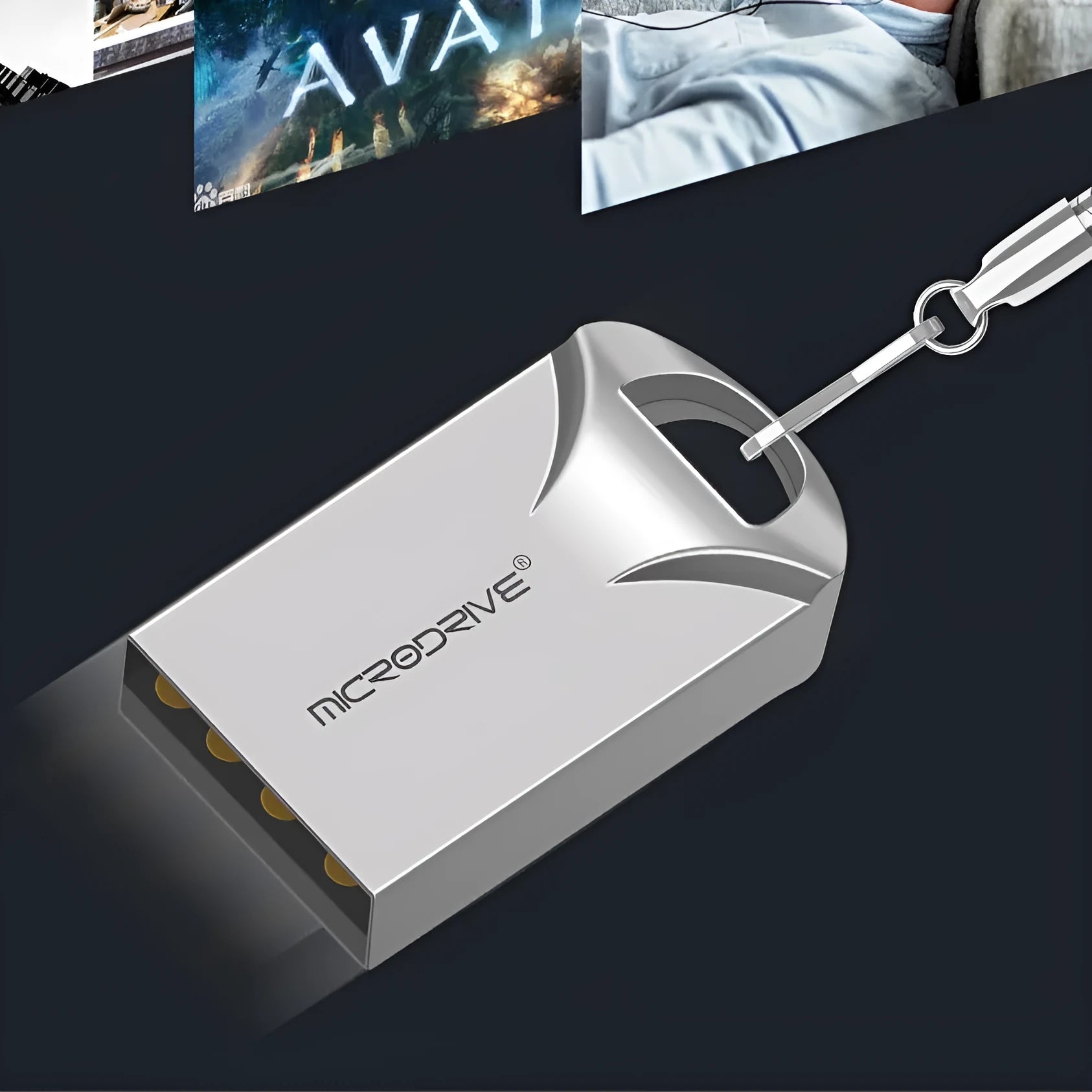 Mini metal USB flash drive in black and silver showing compact 23x12x8mm size