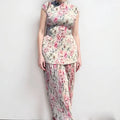 Printed chiffon two-piece dress set with long sleeves and high waist