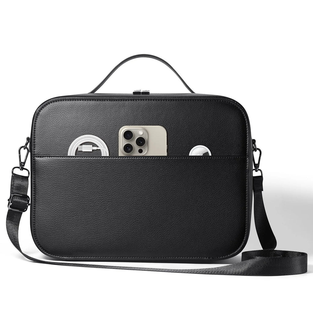 Black superfiber Vision Pro MR glasses storage box showing size and compact design.