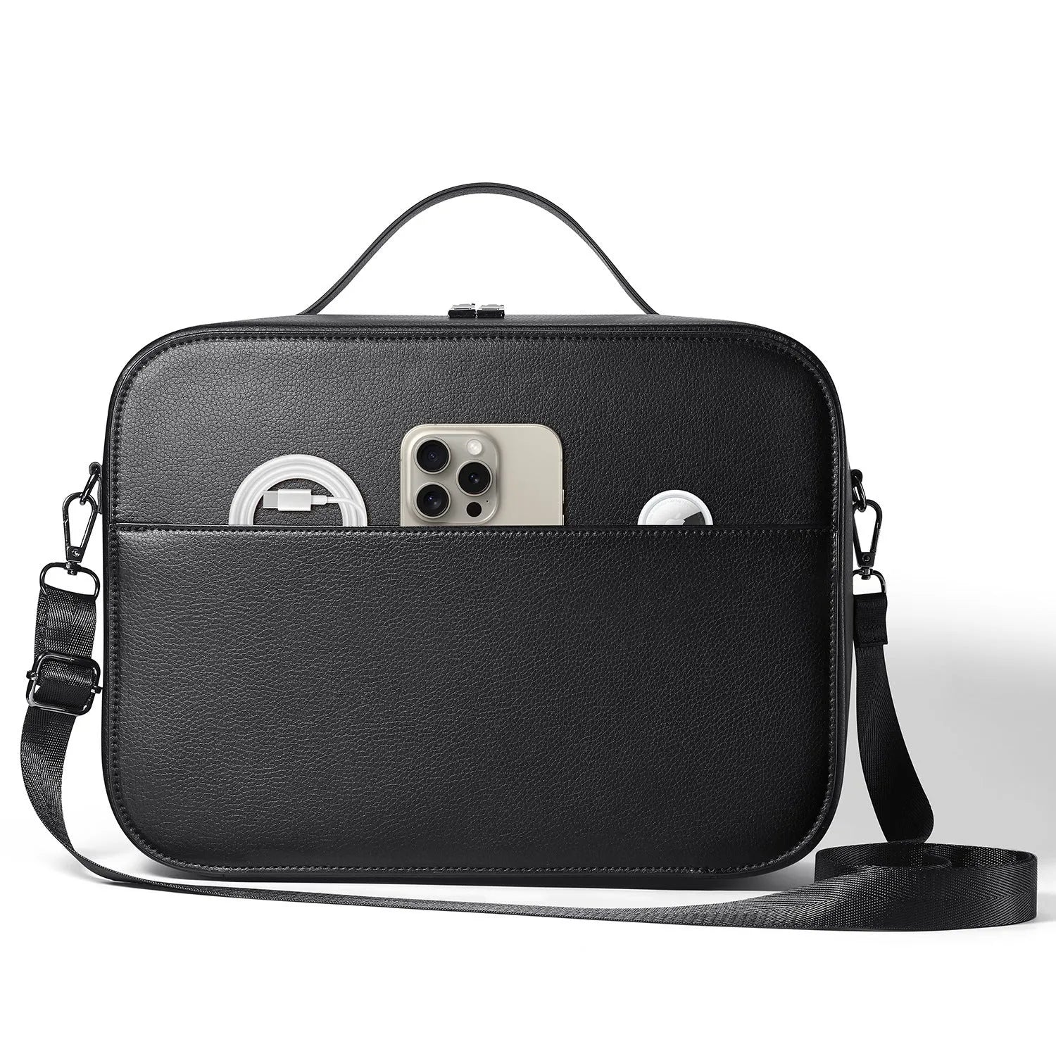 Black superfiber Vision Pro MR glasses storage box showing size and compact design.
