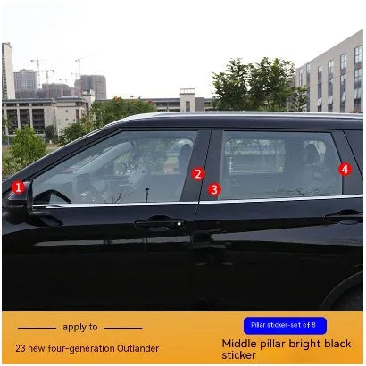 Protective film set for 23 Mitsubishi Outlander window pillars in carbon fibre and bright black finishes