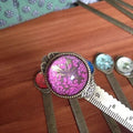 Handmade dried flower ruler bookmark with gypsophila, daffodil, lace flower, and clover on 12cm base in multiple colours.