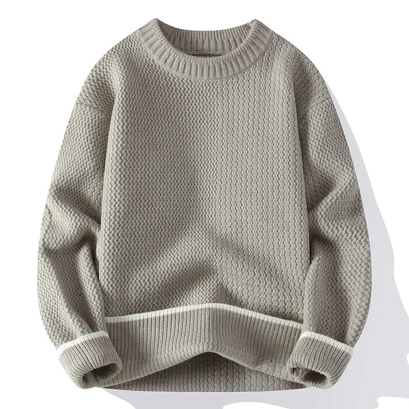 Men's loose fit round neck pullover sweater in polyester blend fabric for autumn casual wear