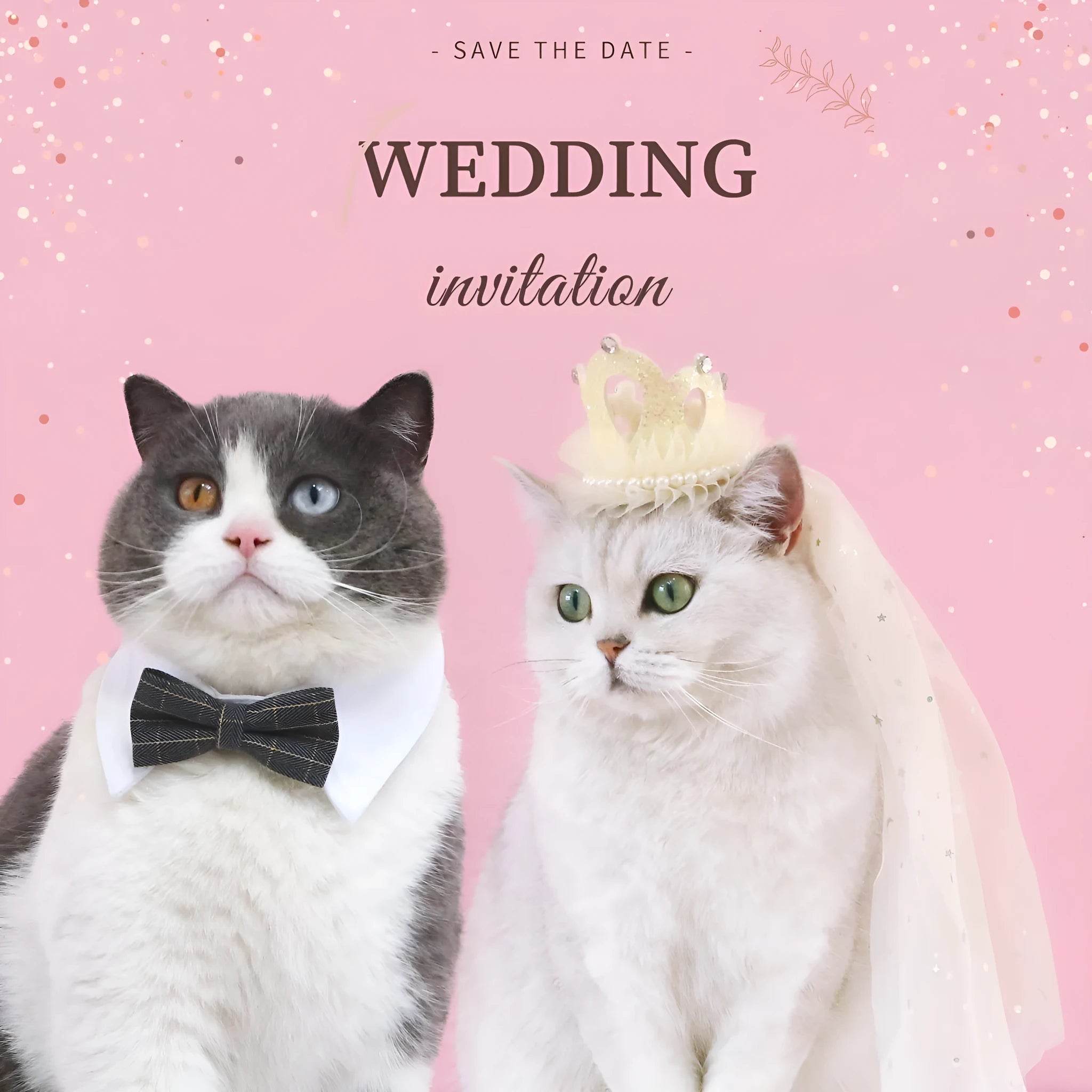 Beige and pink princess crown headdress with veil for cats on a plain background.