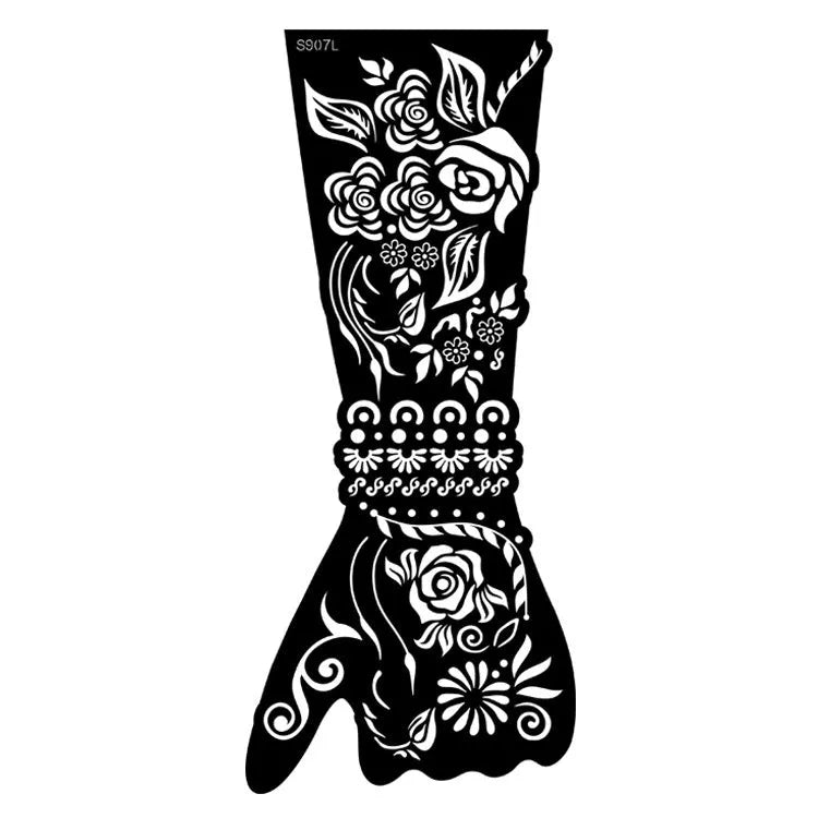 Sheet of 30 geometric hollow cut paper tattoo sticker templates for body art stencilling