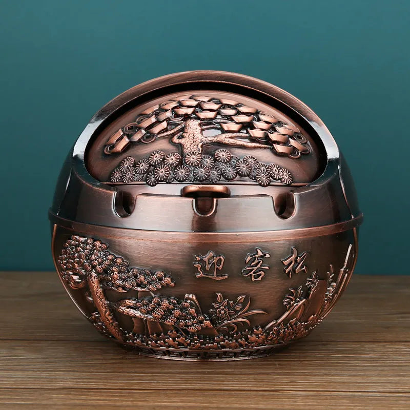 Bronze decorative ashtray with smoke extinguishing slot featuring traditional dragon design