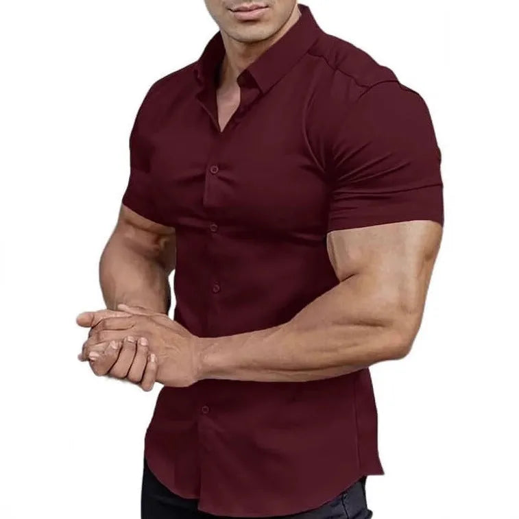 Men's short sleeve casual printed collar shirt in brown, available in sizes S to 5XL.