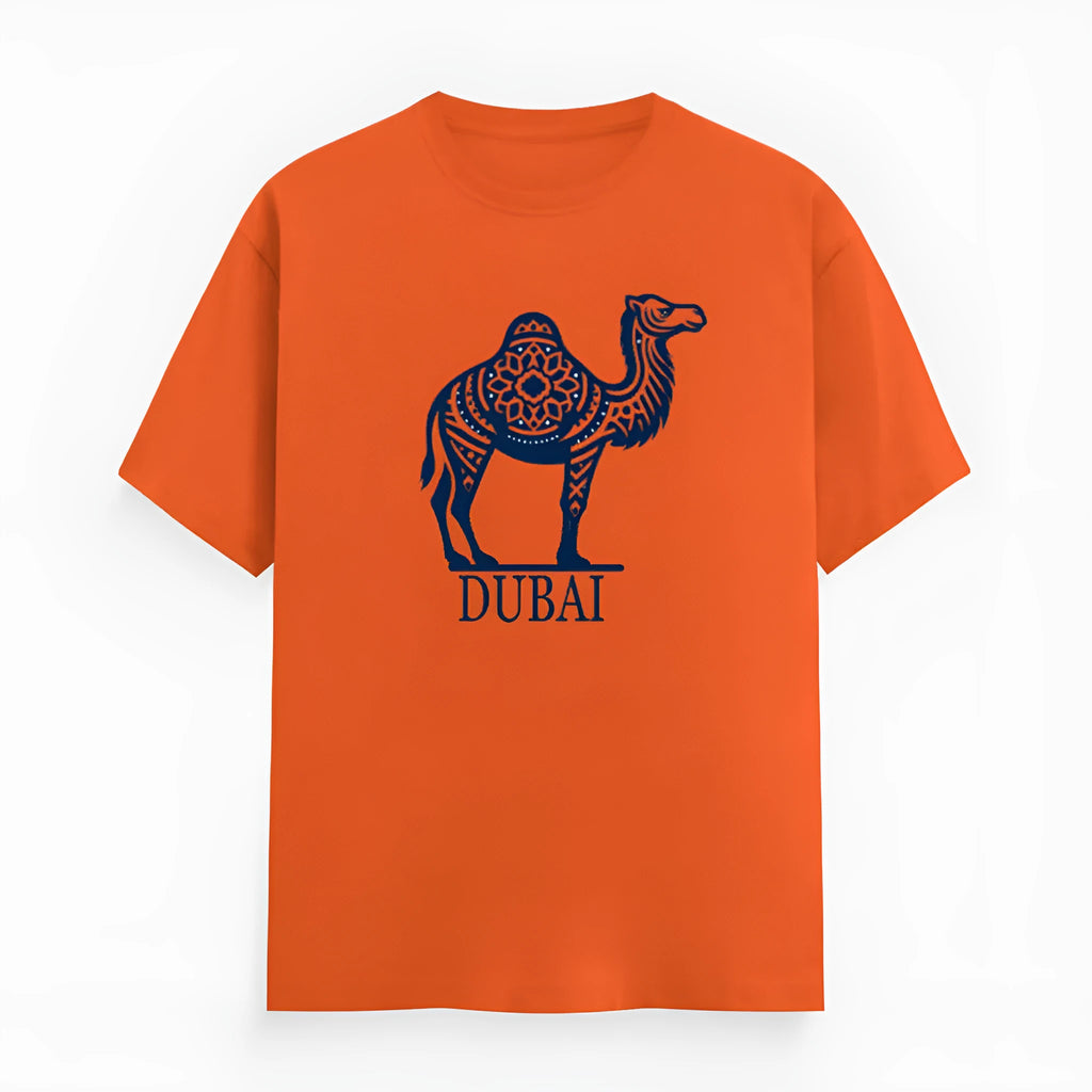 Orange cotton loose-fit T-shirt with short sleeves and round neck on hanger