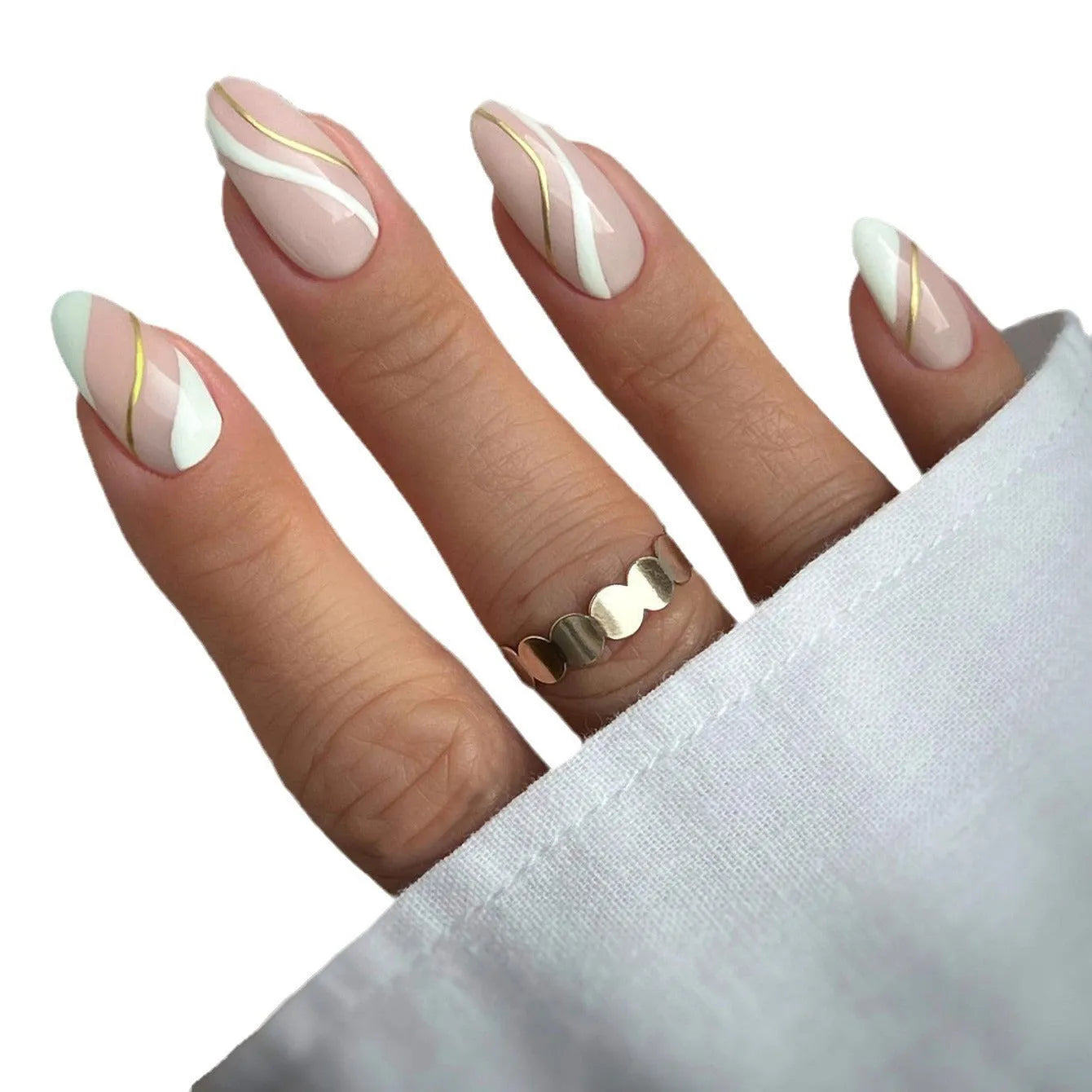 Golden Lines medium drop shape plaid pattern wearable nail stickers with jelly glue adhesive