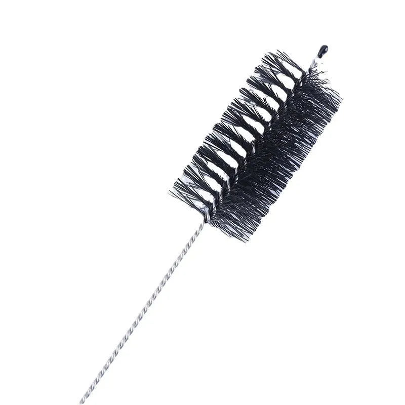 Nylon straw cleaning brush set with stainless steel handles and nylon bristles, 8 to 12 piece packs, white or black options.