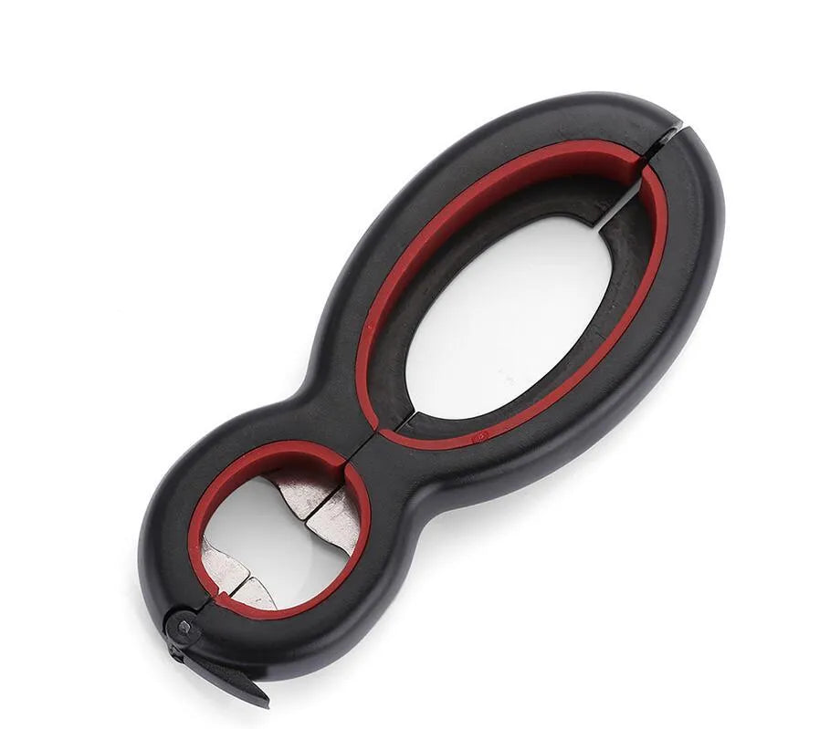6 in 1 bottle can opener in grey, green or red, 14.5 cm, stainless steel and PP with soft coating