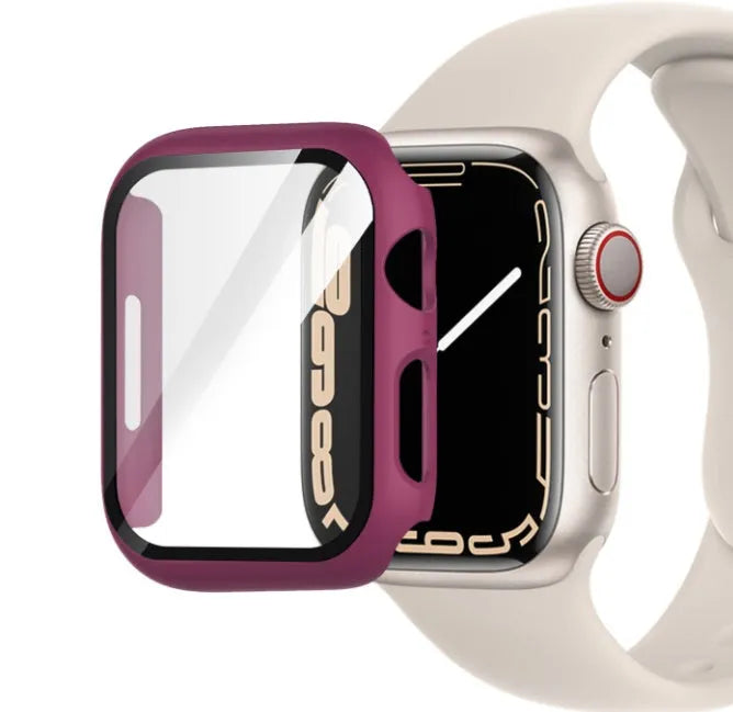 Transparent PC tempered film watch case showing colour options and size variations