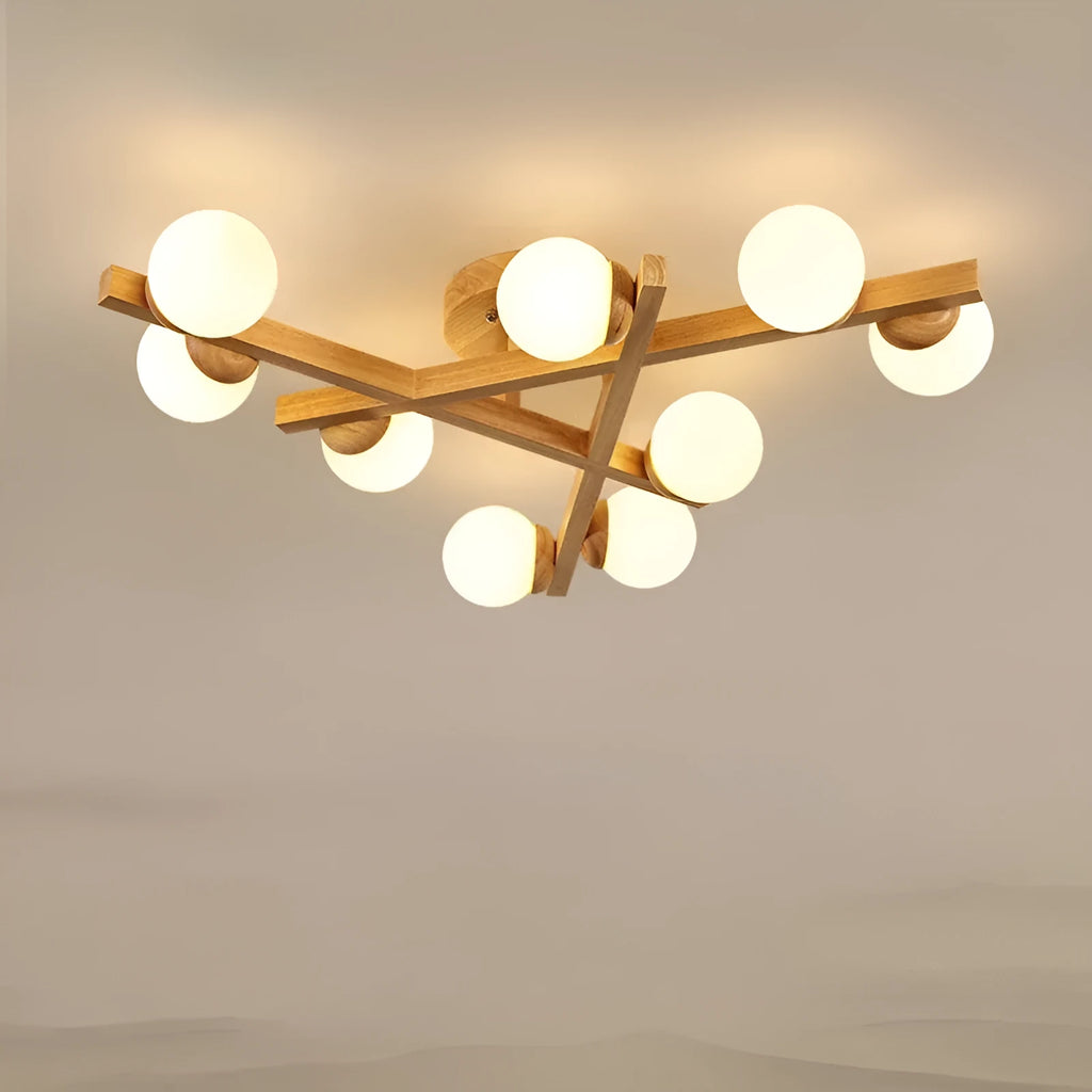 Nordic wooden style ceiling lamp with three light heads for living room modern design