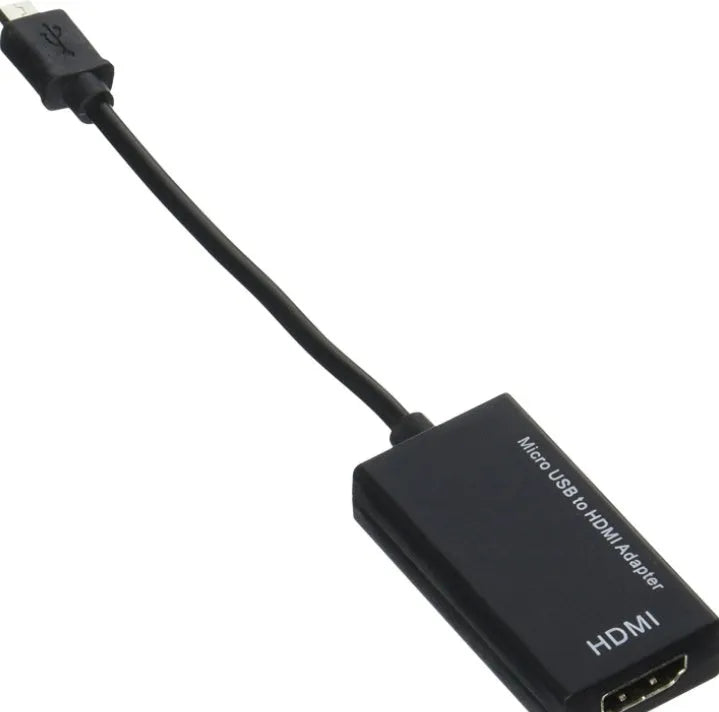 Black DisplayPort and Micro USB to HDMI adapter cable with 12cm length.