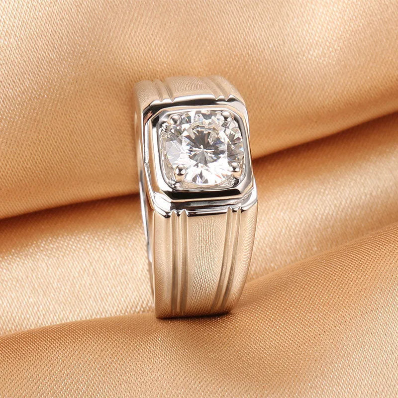 Sterling silver gold-plated ring with circular mosaic-style stone, insert drill setting, sizes 16-26, high carbon or Mo SangShi.
