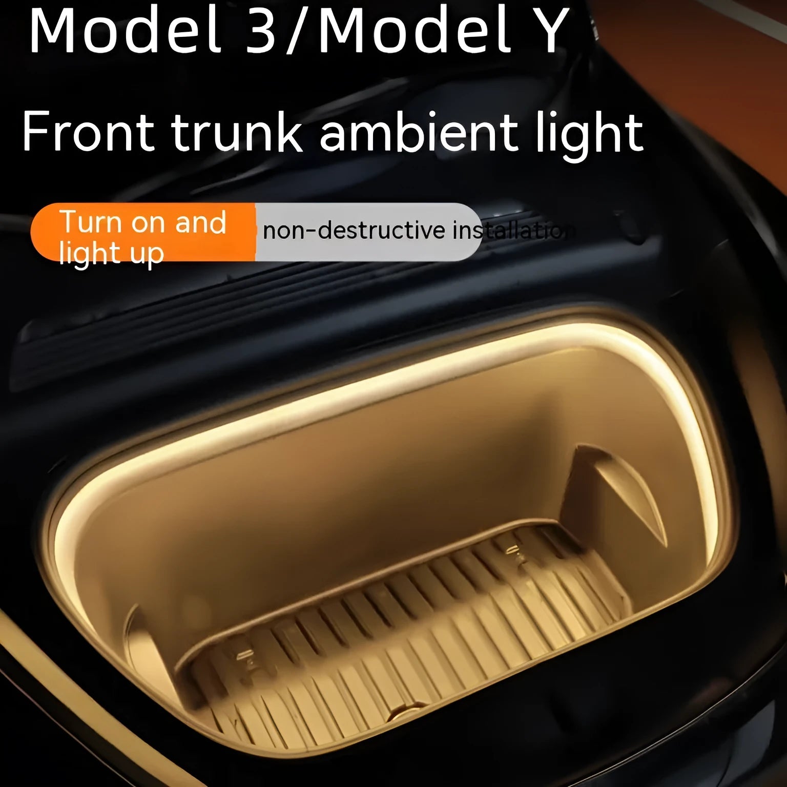 Tesla Model 3/Y front standby box ambience light in soft silicone with Ice Blue, Pure White, and Warm White colour options